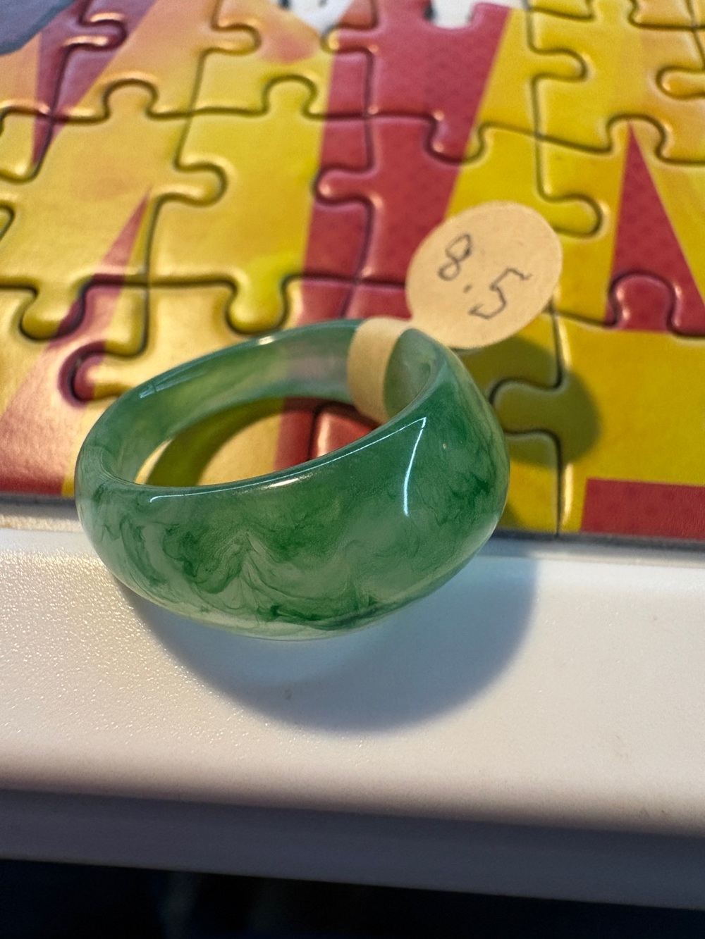 Green Marbled Resin Dome Ring - Unbranded